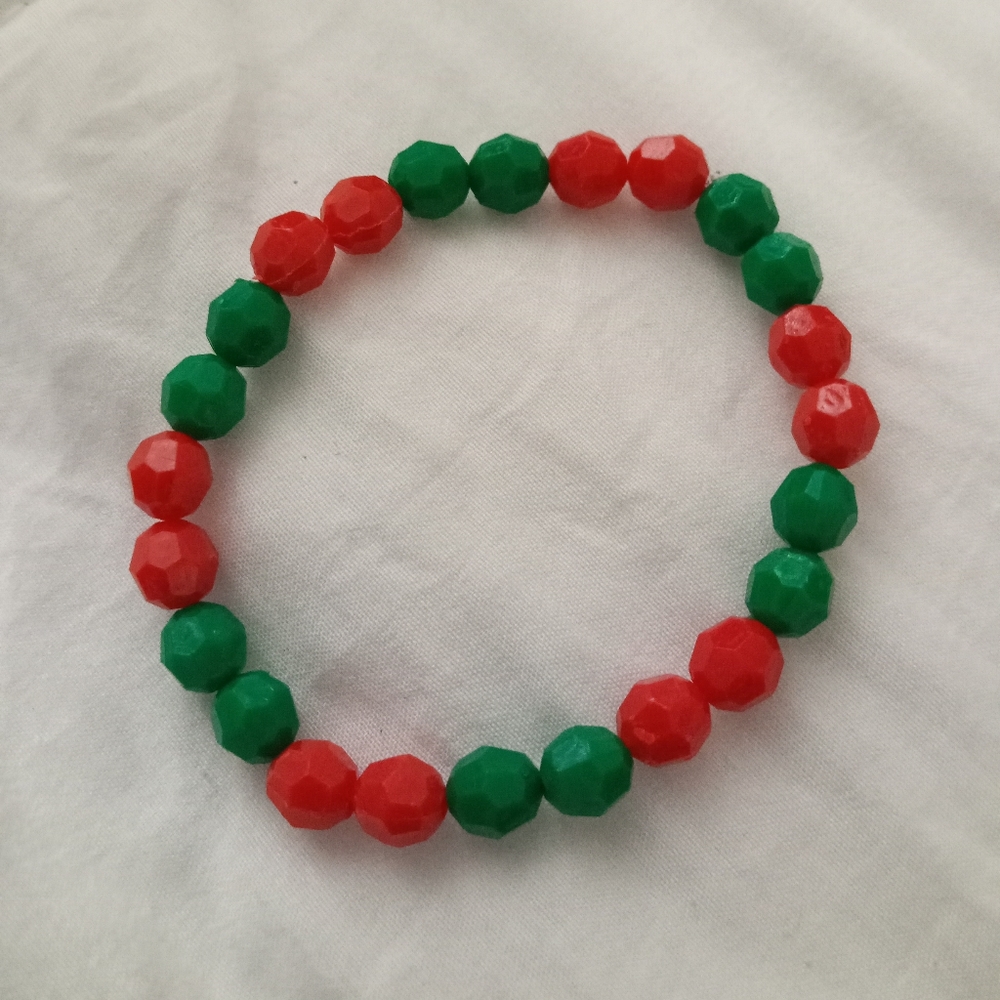Hand Crafted Red and Green crystal beaded statement bracelet Christmas